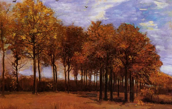Картинка осень, деревья, Винсент ван Гог, Nuenen, Autumn Landscape
