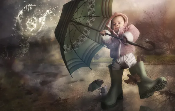 Картинка фон, зонт, ребёнок