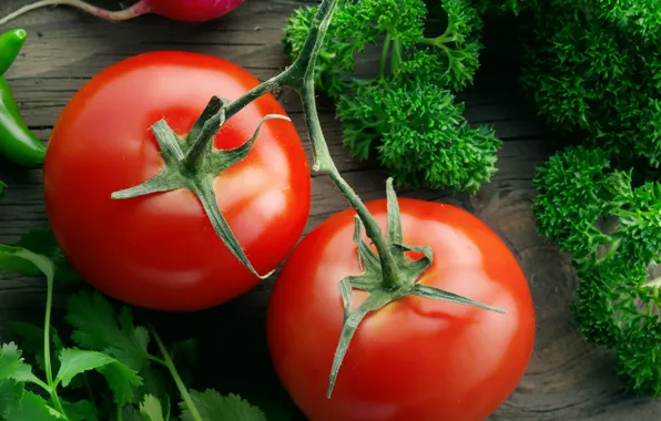 Картинка зелень, еда, овощи, помидоры, томаты