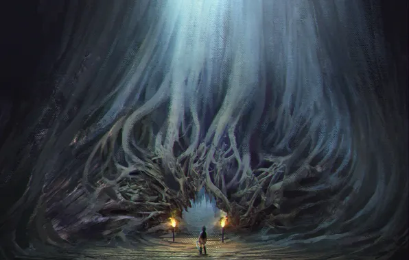 Корни, факелы, вход, Love O2O Hollow concept