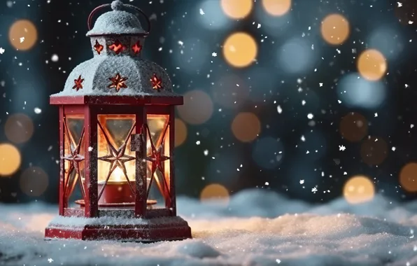 Зима, свет, снег, огонь, свеча, Рождество, фонарик, фонарь