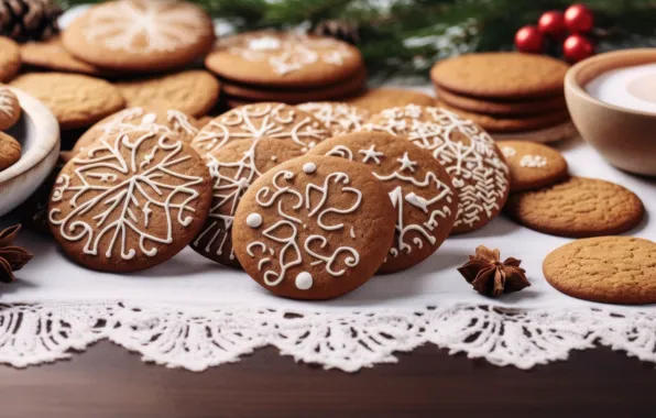 Снежинки, стол, узоры, доски, печенье, Рождество, Новый год, печеньки