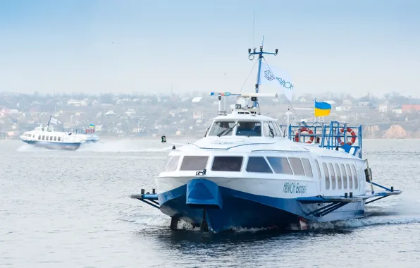 Восход, Река, Украина, Южный Буг, Николаев, Теплоход, Теплоход на подводных крыльях, Судно на подводных крыльях