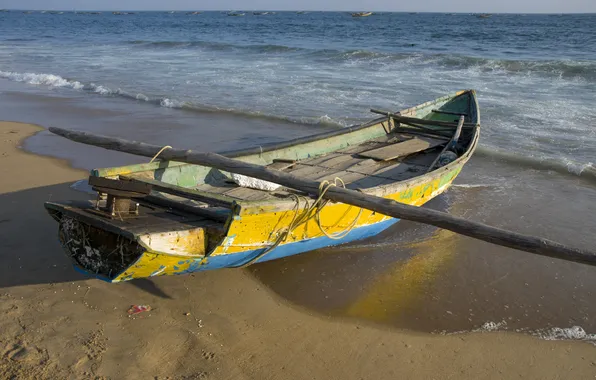 Картинка песок, море, пляж, берег, лодка, beach, sea, sand