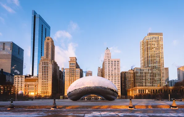 Картинка Chicago, Illinois, America, Cloud Gate, Frozen Bean