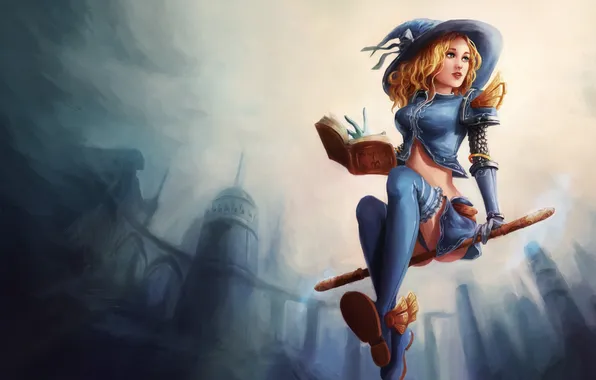 Картинка sexy, hat, Lux, book, blonde, witch, League Of Legends, magic stick