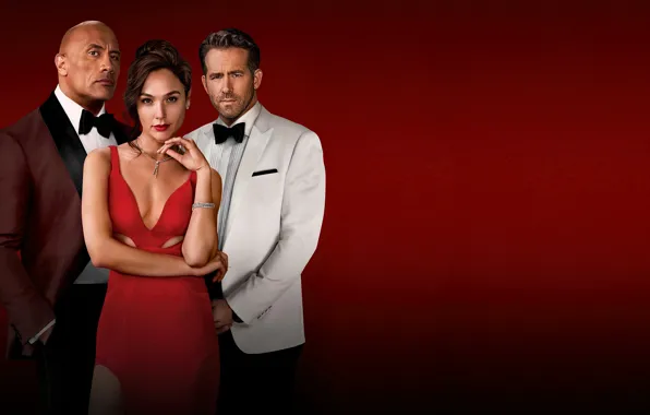 Взгляд, девушка, фон, Ryan Reynolds, красотка, мужчины, Dwayne Johnson, Gal Gadot