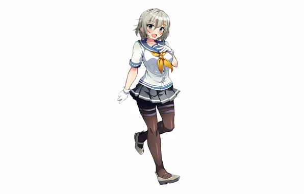 Girl, Anastasia, school uniform, anime, blue eyes, beautiful, short hair, pretty