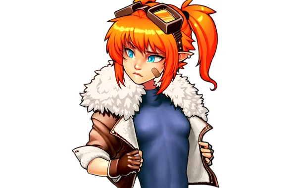 Девушка, арт, очки, куртка, костюм, рыжая, пластырь, fixer girl