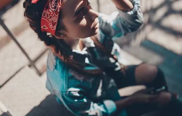 Девушка, солнце, задумчивость, настроение, лестница, girl, Beautiful, sun