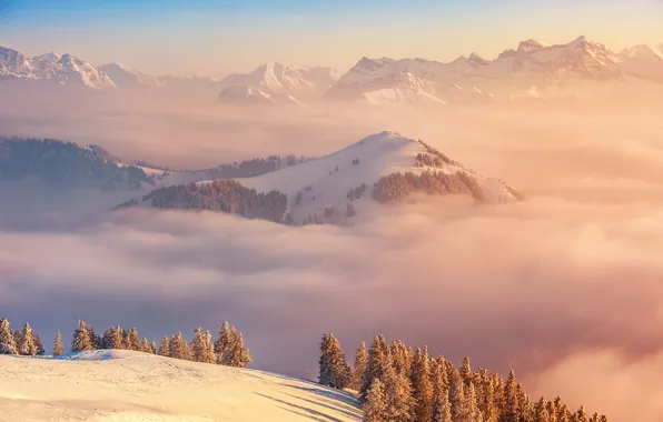 Облака, пейзаж, горы, вершина, Switzerland