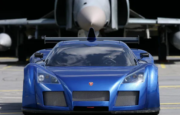 Синий, суперкар, самолёт, передок, apollo, gumpert