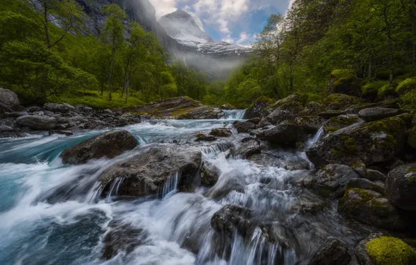 Лес, горы, река, камни, Норвегия, Norway, Isterdalen Valley, Istra River
