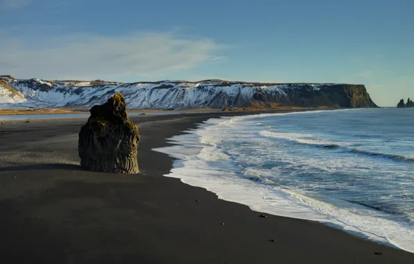 Море, пляж, снег, скала, rock, beach, рок, sea