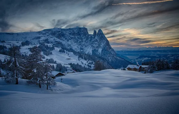 Зима, снег, горы, Италия, Italy, Trentino-Alto Adige, Seiser Alm
