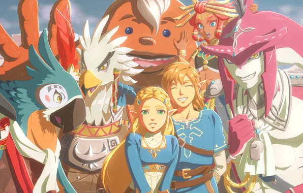 Link, Zelda, The Legend of Zelda: Breath of the Wild, Revali, Paya, Urbosa, Mipha, Purah