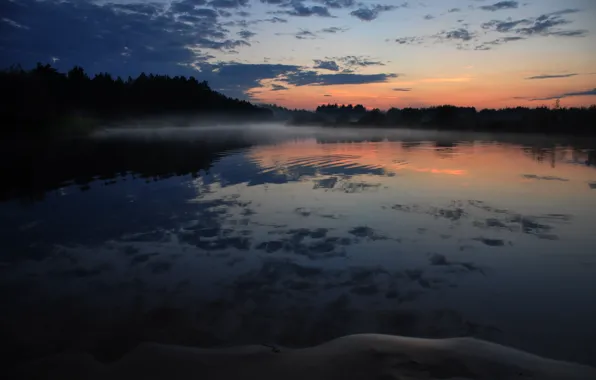 Картинка вода, закат, туман, река
