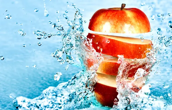 Картинка вода, капли, брызги, apple, яблоко, фрукт, water, fruit