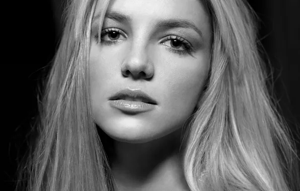 Взгляд, портрет, блондинка, черно-белое, певица, красотка, Britney Spears, Бритни Спирс