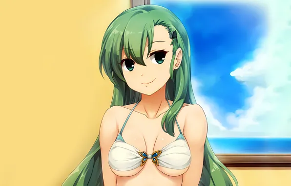 Girl, sexy, cleavage, green eyes, long hair, boobs, anime, beautiful