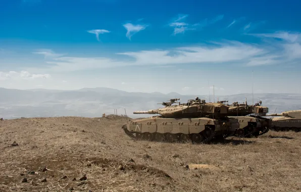Картинка поле, небо, танк, боевой, основной, Merkava, Израиля, Mk.3