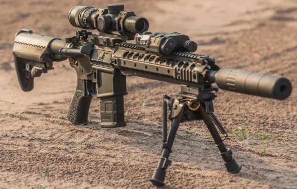 Military, floor, assault rifle, telescopic sight