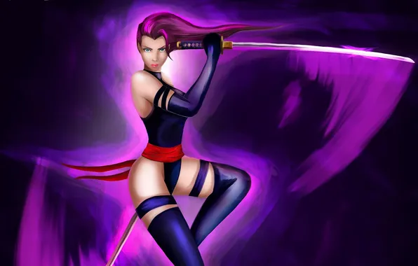 Взгляд, оружие, арт, костюм, marvel, Psylocke