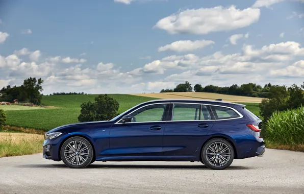 BMW, вид сбоку, 3-series, универсал, тёмно-синий, 3er, 2020, G21