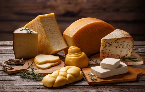 Зелень, доски, сыр, куски, много, нарезка, сыры, ассорти