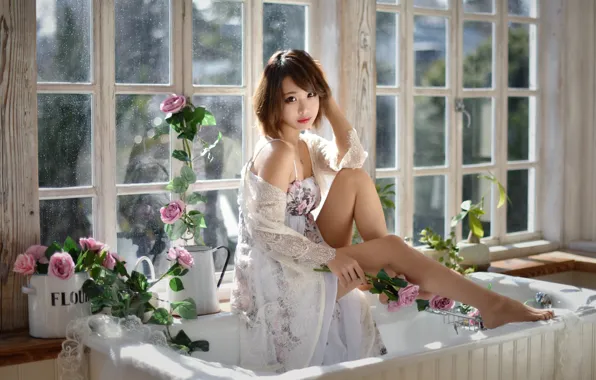 Картинка девушка, ванна, азиатка