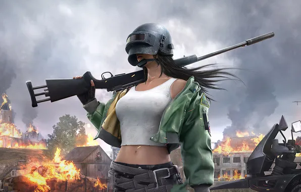 Картинка long hair, women, girls with guns, video games, rifles, collarbone, pubg, video game characters