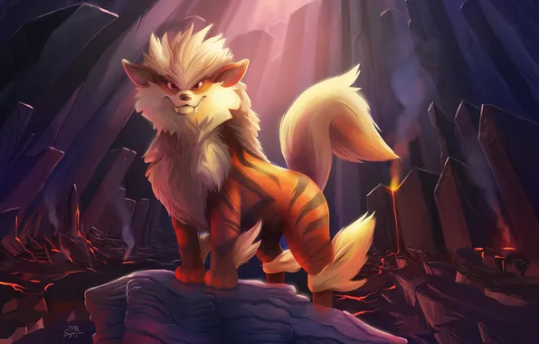 Взгляд, огни, камни, арт, зверь