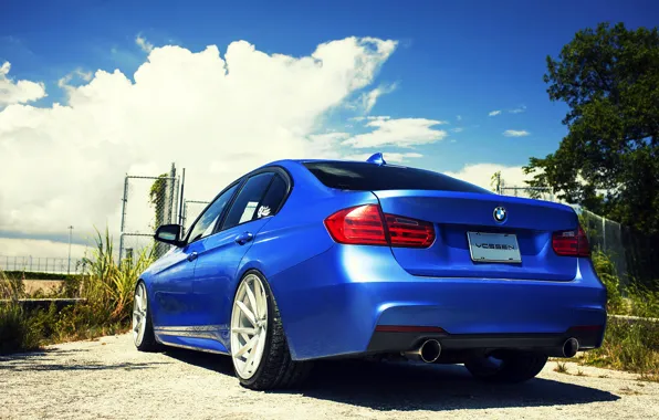 Картинка бмв, BMW, wheels, blue, 335i, vossen, f30, rearside