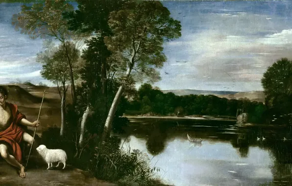 Картинка картина, мифология, Фра Хуан Батиста Маино, Пейзаж со Святым Иоанном Крестителем
