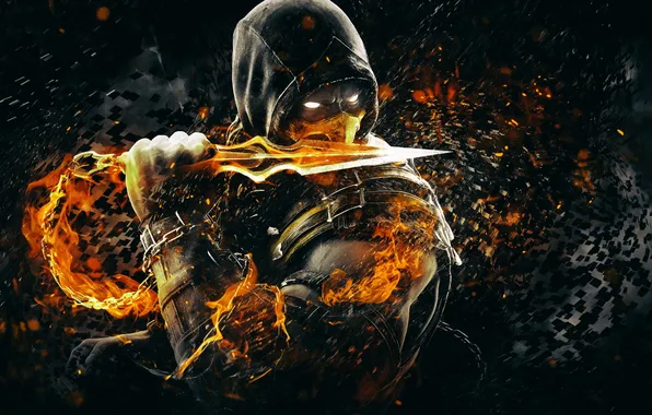 Картинка Scorpion, Background, Mortal Kombat X, Black Fire