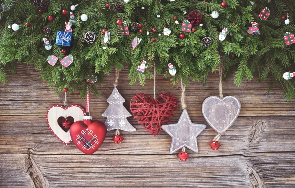 Украшения, сердце, Новый Год, Рождество, Christmas, heart, wood, New Year
