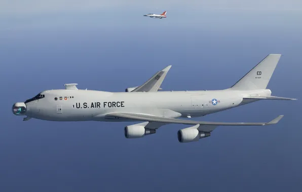 Картинка облака, полет, океан, ВВС США, лайнера, на платформе, Боинг 747, боевой лазер воздушного базирования (ABL)