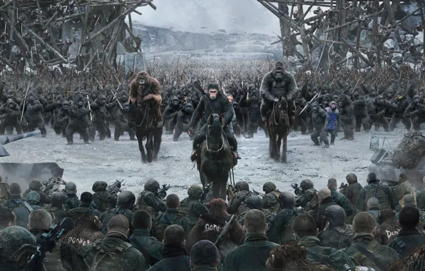 Cinema, gun, monkey, weapon, snow, army, movie, gorilla