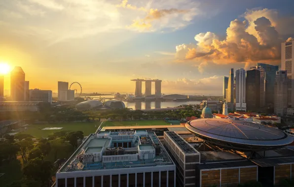 Город, утро, Сингапур, Singapore city