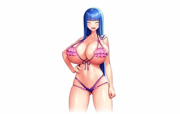 Girl, sexy, cleavage, long hair, boobs, smile, anime, beautiful