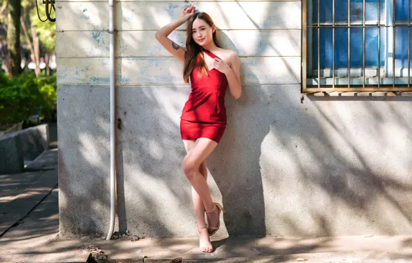 Взгляд, поза, платье, ножки, азиатка