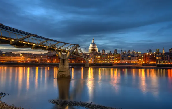 Картинка ночь, англия, лондон, london, night, england, millennium bridge, Thames River