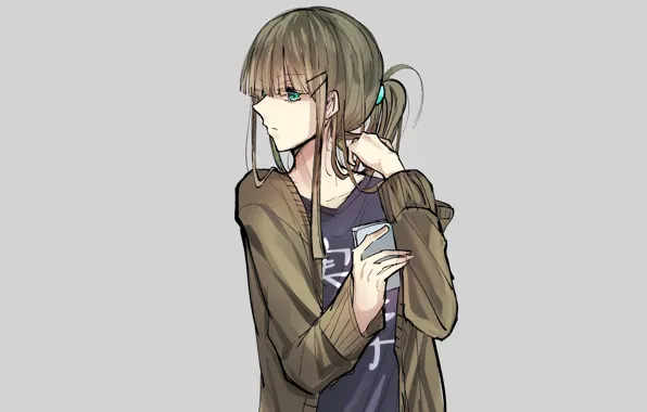 Девушка, серый фон, толстовка, Gretel, Sinoalice