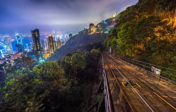 Ночь, город, дома, Гонконг, Hong Kong