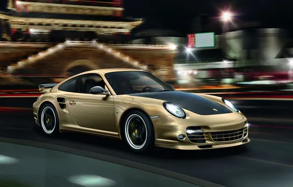911, Porsche, суперкар, порше, Turbo S, огни ночного города, 10 Year Anniversary Edition, юбилейная версия
