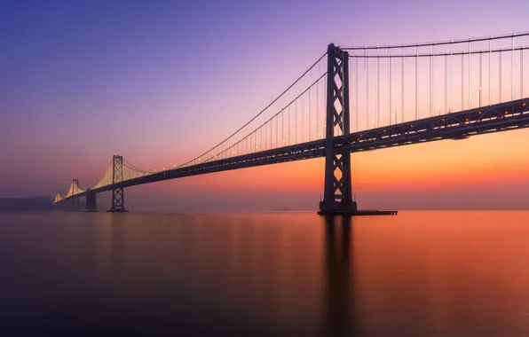 Картинка закат, мост, California, San Francisco, Embarcadero