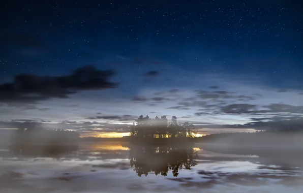 Картинка ночь, туман, озеро
