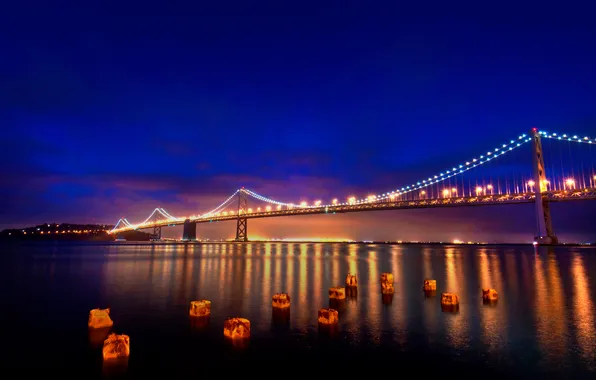 Картинка мост, огни, Калифорния, Сан-Франциско, California, San Francisco