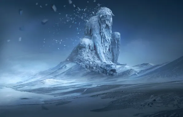 Ice, fantasy, winter, snow, digital art, artwork, fantasy art, creature