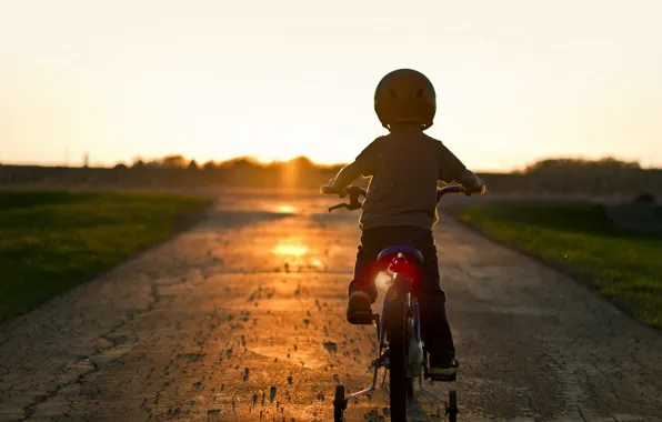 Закат, велосипед, настроение, мальчик